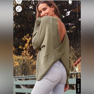 Lulus Cross Reference Sage Green Oversized Backless Sweater